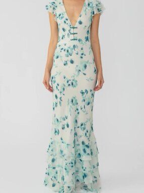 Sau-Lee Women's Blue Floral Greta Maxi Dress Size 10